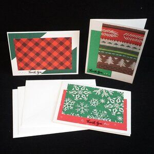 Set of 3 Thank You Cards White with County Print Handmade Greeting Note Cards